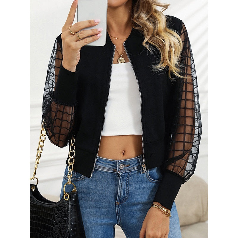 Women European And American Personalized Plaid Mesh Jacket Women Factory Direct Sales Women European And American Personalized Plaid Mesh Jacket Women Factory Direct Sales