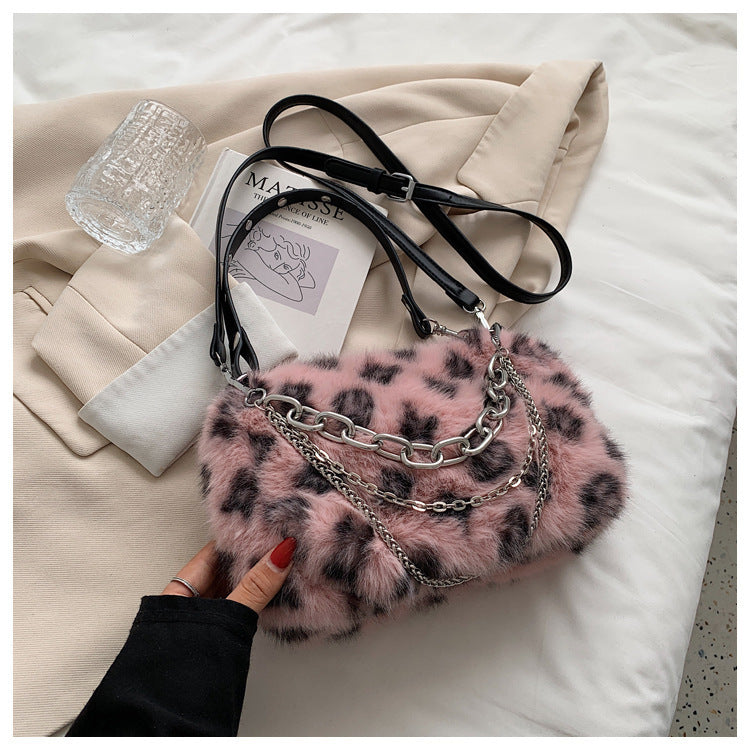 Winter Plush Bags Chain Shoulder Bag Women Flowers Print Handbags Winter Plush Bags Chain Shoulder Bag Women Flowers Print Handbags