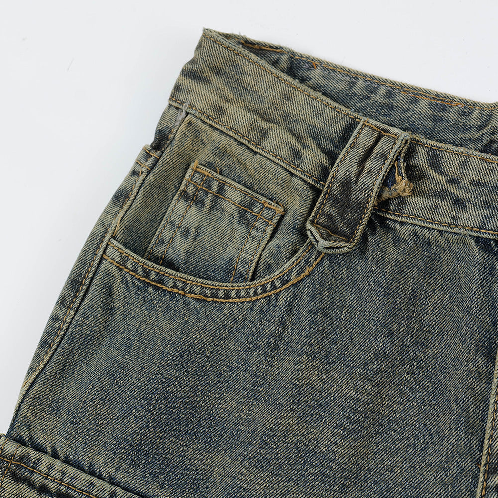 Punk Distressed Washed Denim Overalls Men Punk Distressed Washed Denim Overalls Men