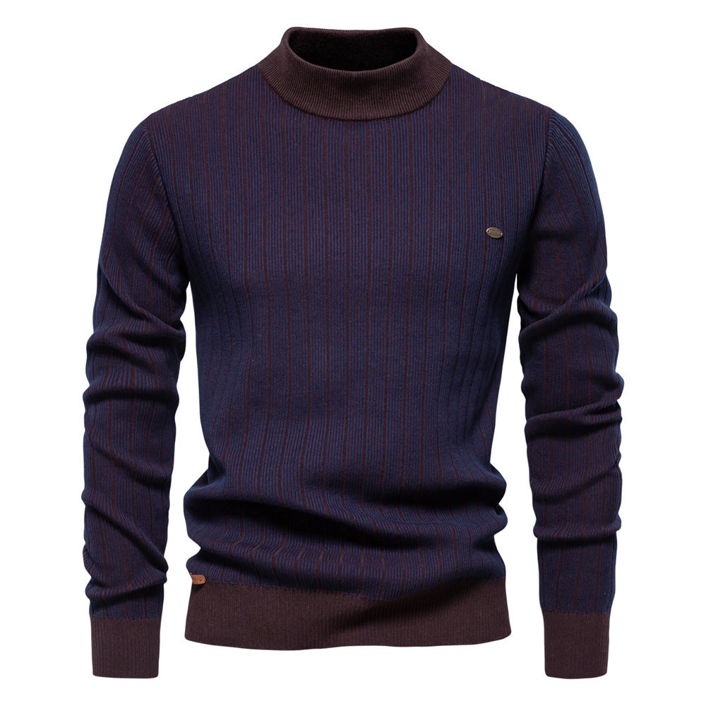 Half Turtleneck Slim Striped Top Fashion Men's Pullovers Half Turtleneck Slim Striped Top Fashion Men's Pullovers