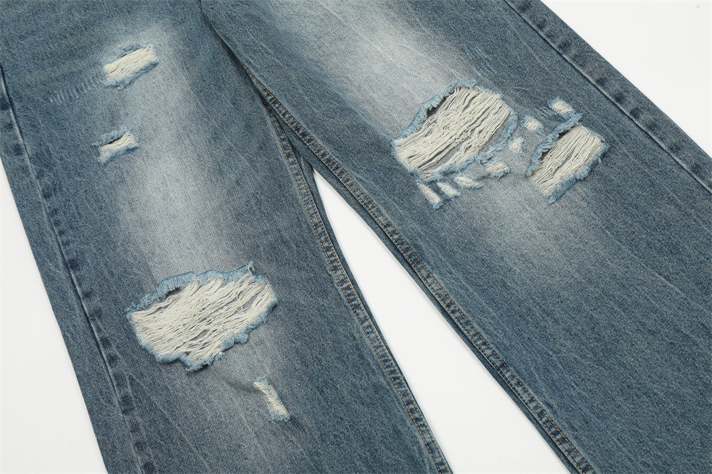 Washed And Frayed Jeans Men's Street Tide Brand Washed And Frayed Jeans Men's Street Tide Brand