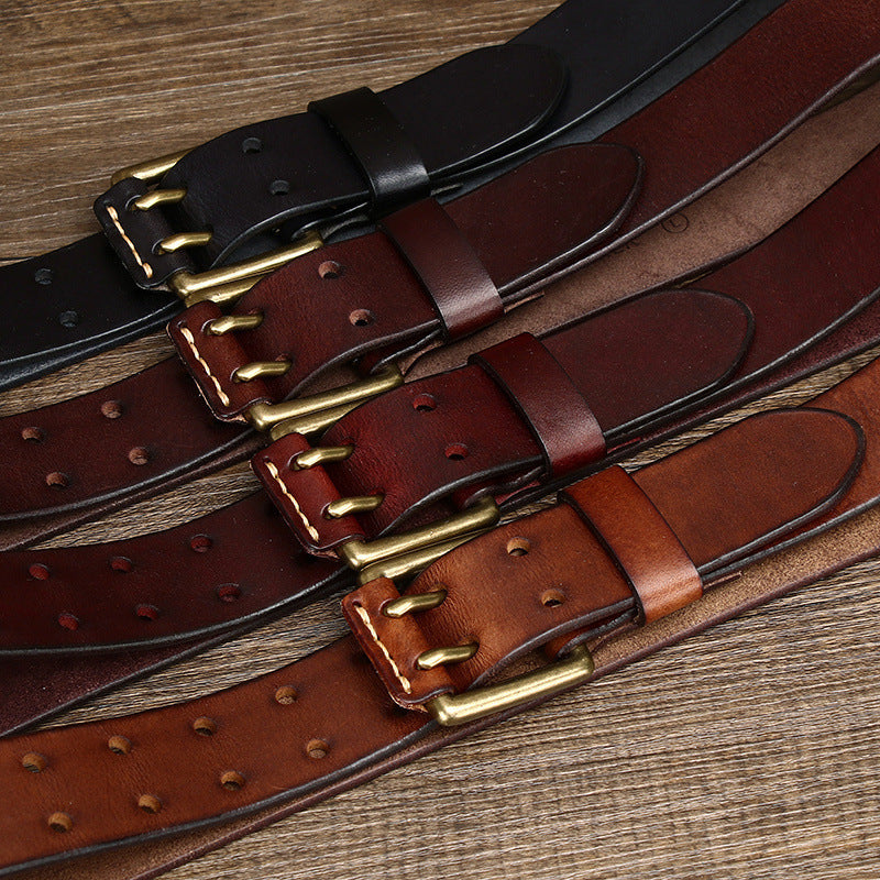 Men's Leather Belt Double Pin Buckle Men's Leather Belt Double Pin Buckle