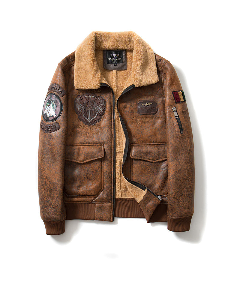 Men American Retro Lapel Plus Velvet Flight Suit Men American Retro Lapel Plus Velvet Flight Suit