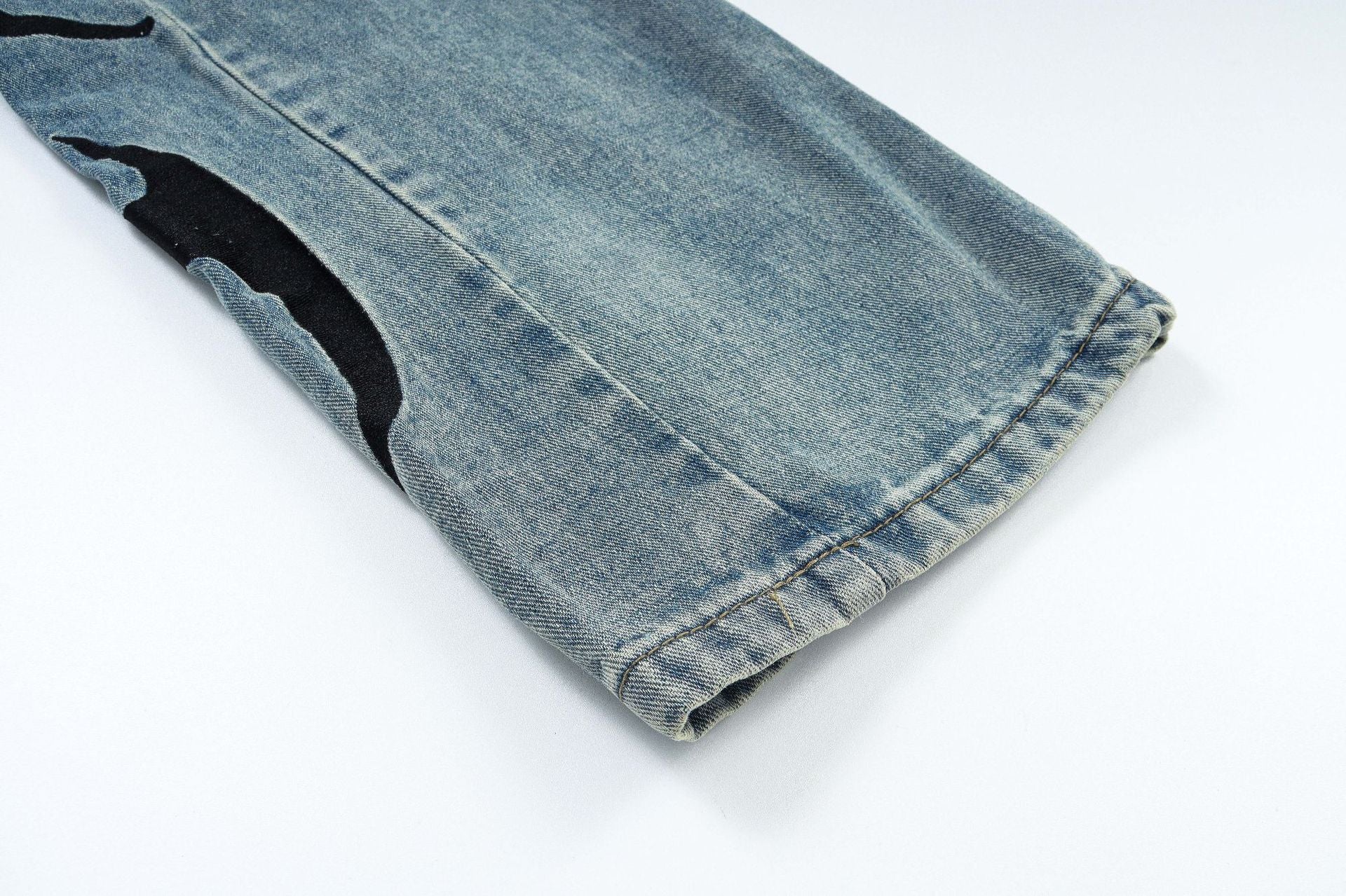 High Street American Patch Flame Letter Embroidered Jeans Men High Street American Patch Flame Letter Embroidered Jeans Men