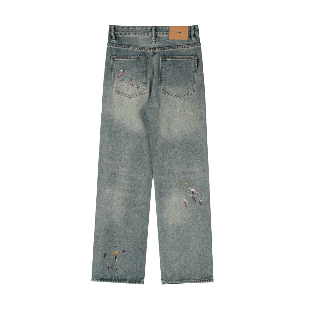 Splashed Ink Printing Straight Jeans For Men Splashed Ink Printing Straight Jeans For Men