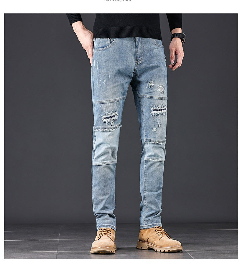 High-end Blue With Holes Jeans For Men High-end Blue With Holes Jeans For Men