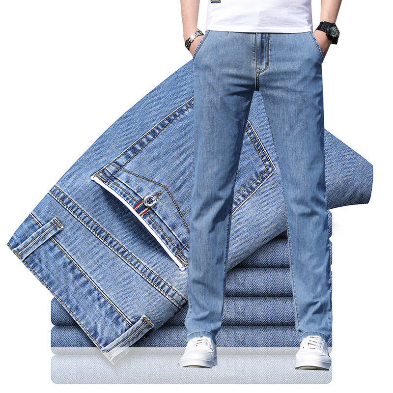 Men's Loose Elastic Jeans Straight Solid Color Casual Trousers Men's Loose Elastic Jeans Straight Solid Color Casual Trousers