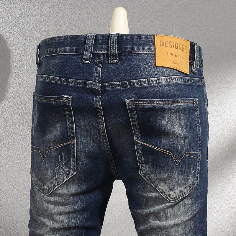 Men's Retro Elastic Slim Fit Small Straight Leg Jeans Men's Retro Elastic Slim Fit Small Straight Leg Jeans