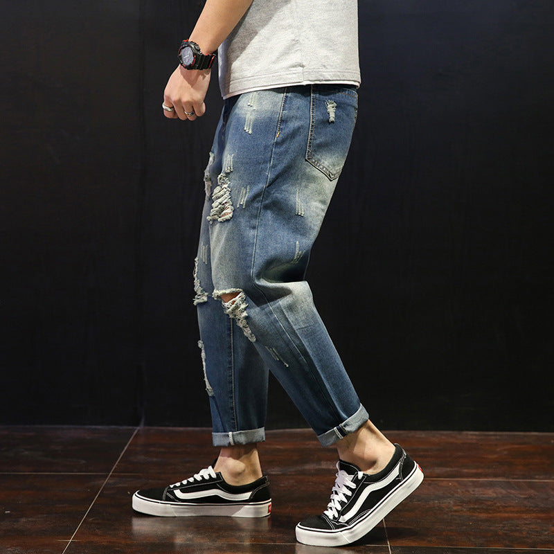 Men's Ripped Jeans Loose Overweight Man Plus Size Skinny Pants Men's Ripped Jeans Loose Overweight Man Plus Size Skinny Pants