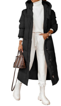 Solid Color Hooded Long Elegant Cotton-padded Coat Fashion Long-sleeve Zipper Pocket Women's Coat Solid Color Hooded Long Elegant Cotton-padded Coat Fashion Long-sleeve Zipper Pocket Women's Coat