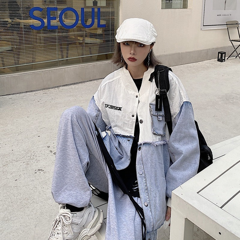Stitching Denim Embroidered Letters Men's And Women's Jackets Stitching Denim Embroidered Letters Men's And Women's Jackets