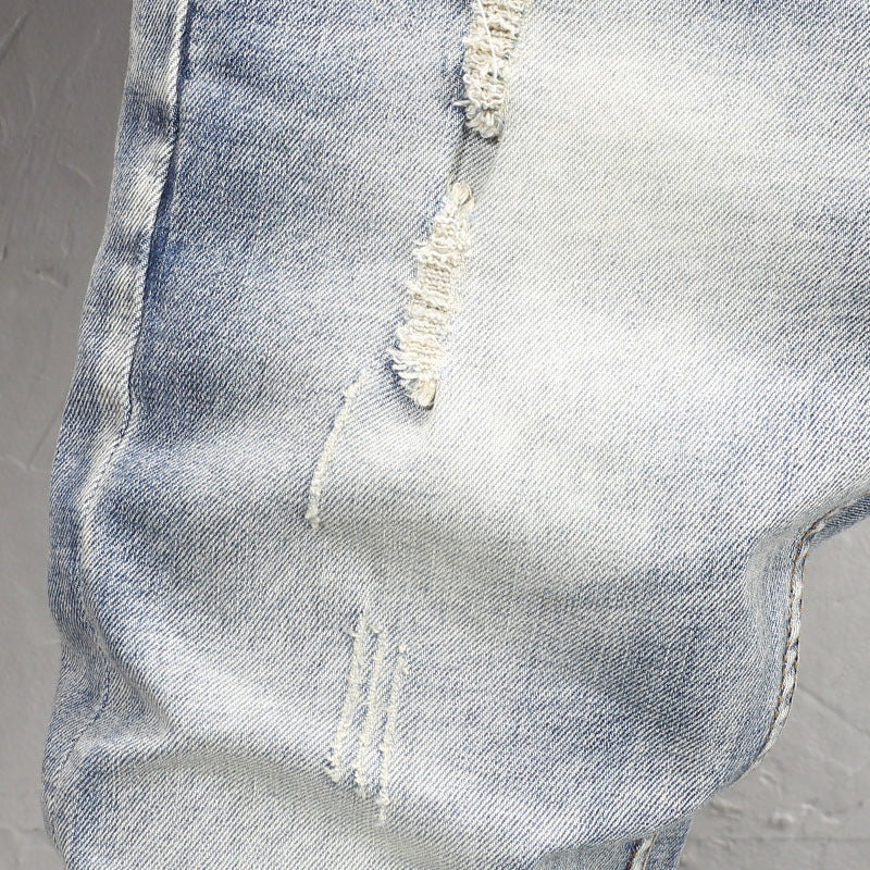 Washed Distressed Pocket Embroidery Personality Worn Slim Trousers Washed Distressed Pocket Embroidery Personality Worn Slim Trousers