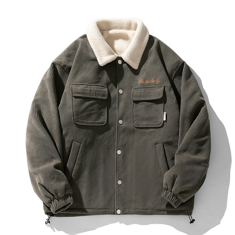 Embroidered Loose Thick Lambswool Lapel Cotton Coat Jacket Embroidered Loose Thick Lambswool Lapel Cotton Coat Jacket