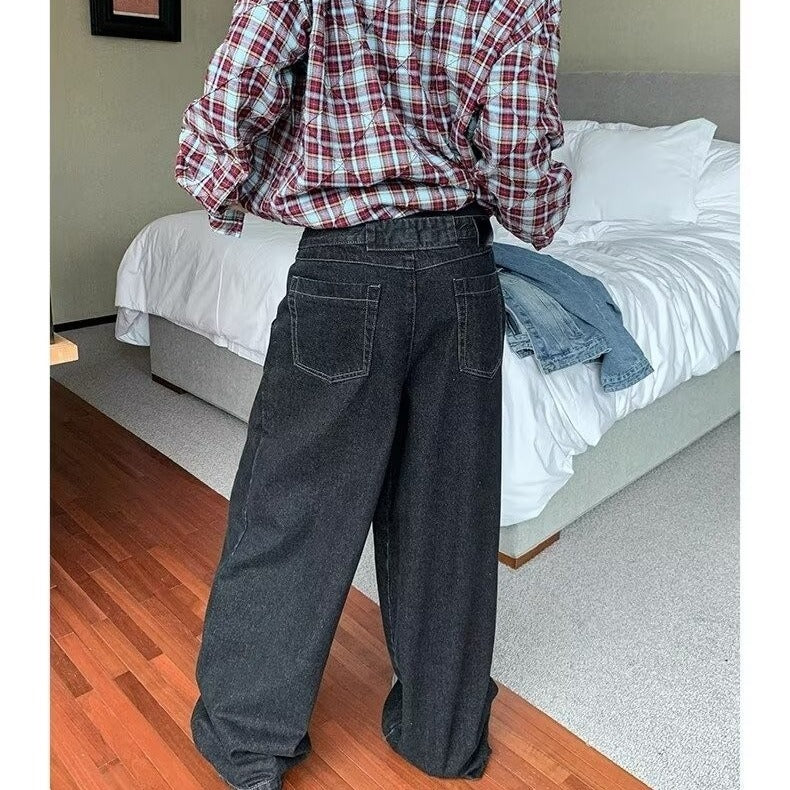 Washed Distressed Loose Wide Leg Jeans Street Men Washed Distressed Loose Wide Leg Jeans Street Men