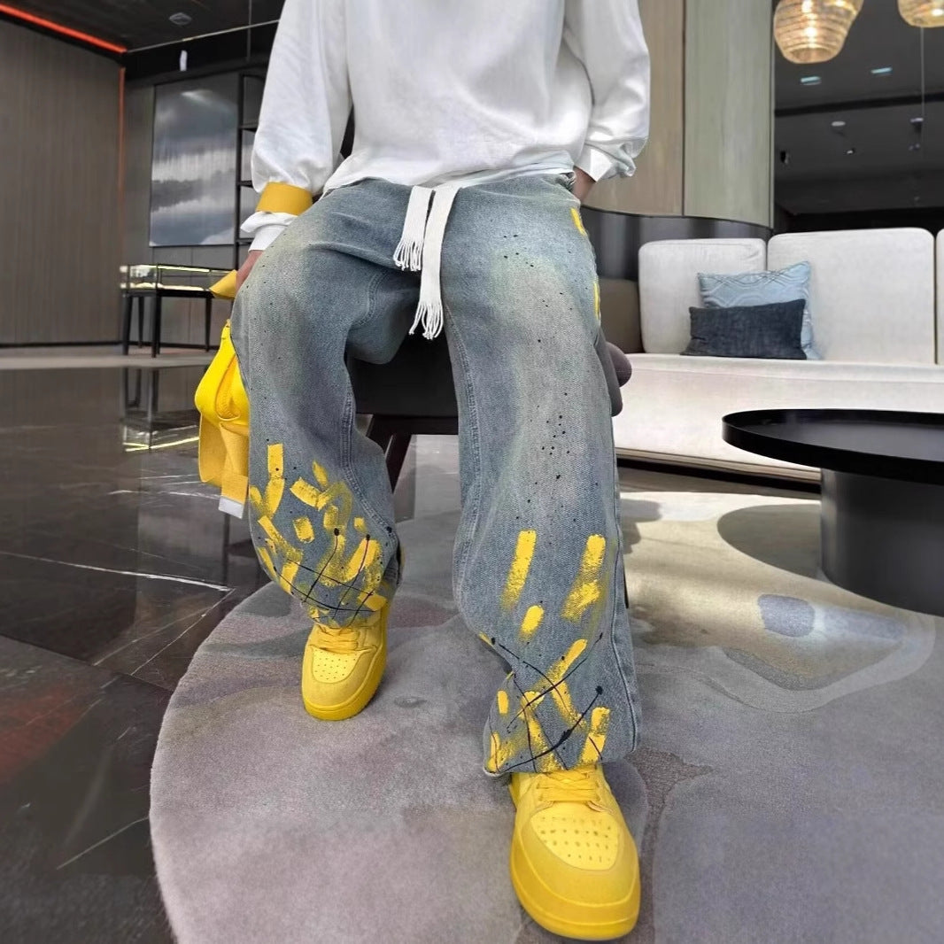 Men's Casual Jeans Hand-painted Inkjet Printing Men's Casual Jeans Hand-painted Inkjet Printing