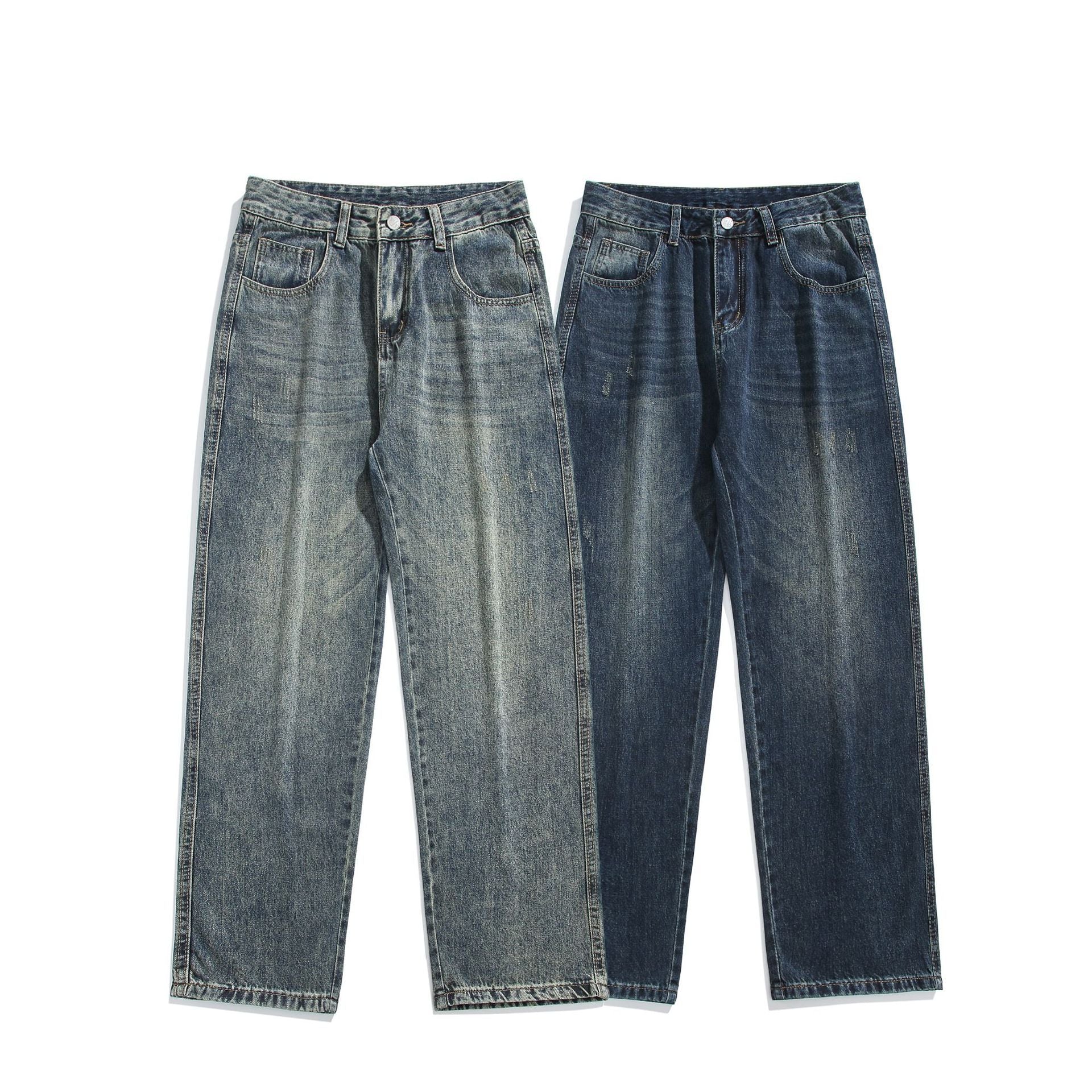 Retro Washed Distressed Blue Jeans For Men Retro Washed Distressed Blue Jeans For Men