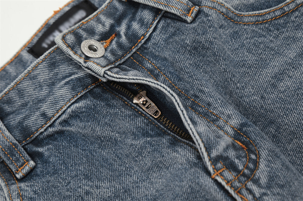 Washing Hole Denim Bootcut Trousers Trendy Punk Washing Hole Denim Bootcut Trousers Trendy Punk