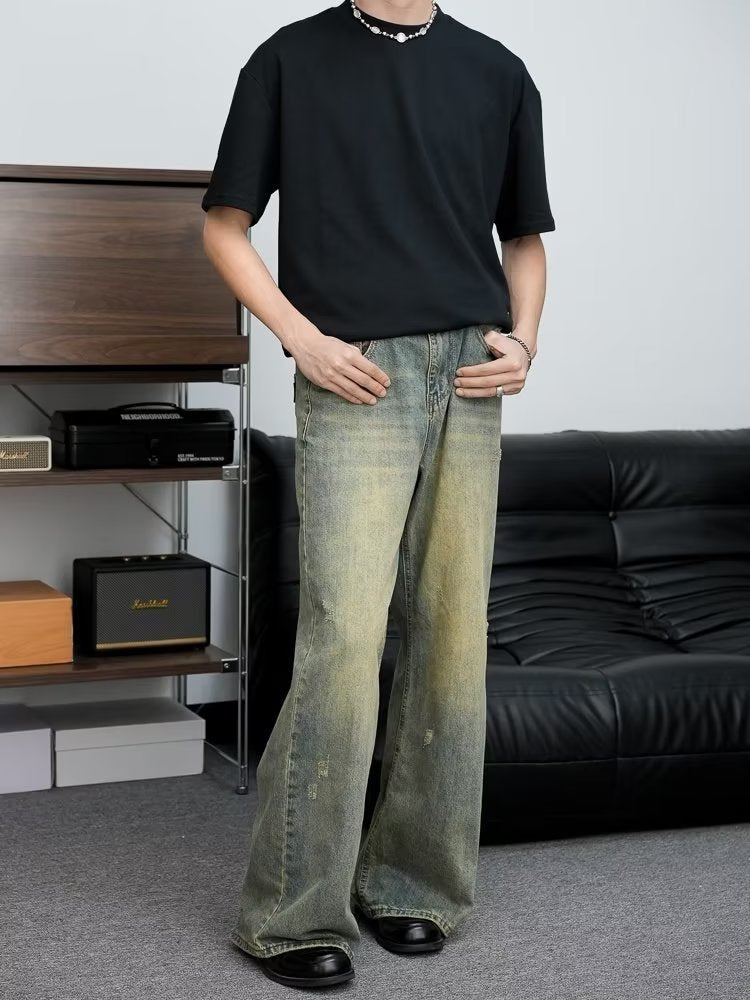 Loose All-match American Retro Distressed Wide-leg Jeans For Men Loose All-match American Retro Distressed Wide-leg Jeans For Men