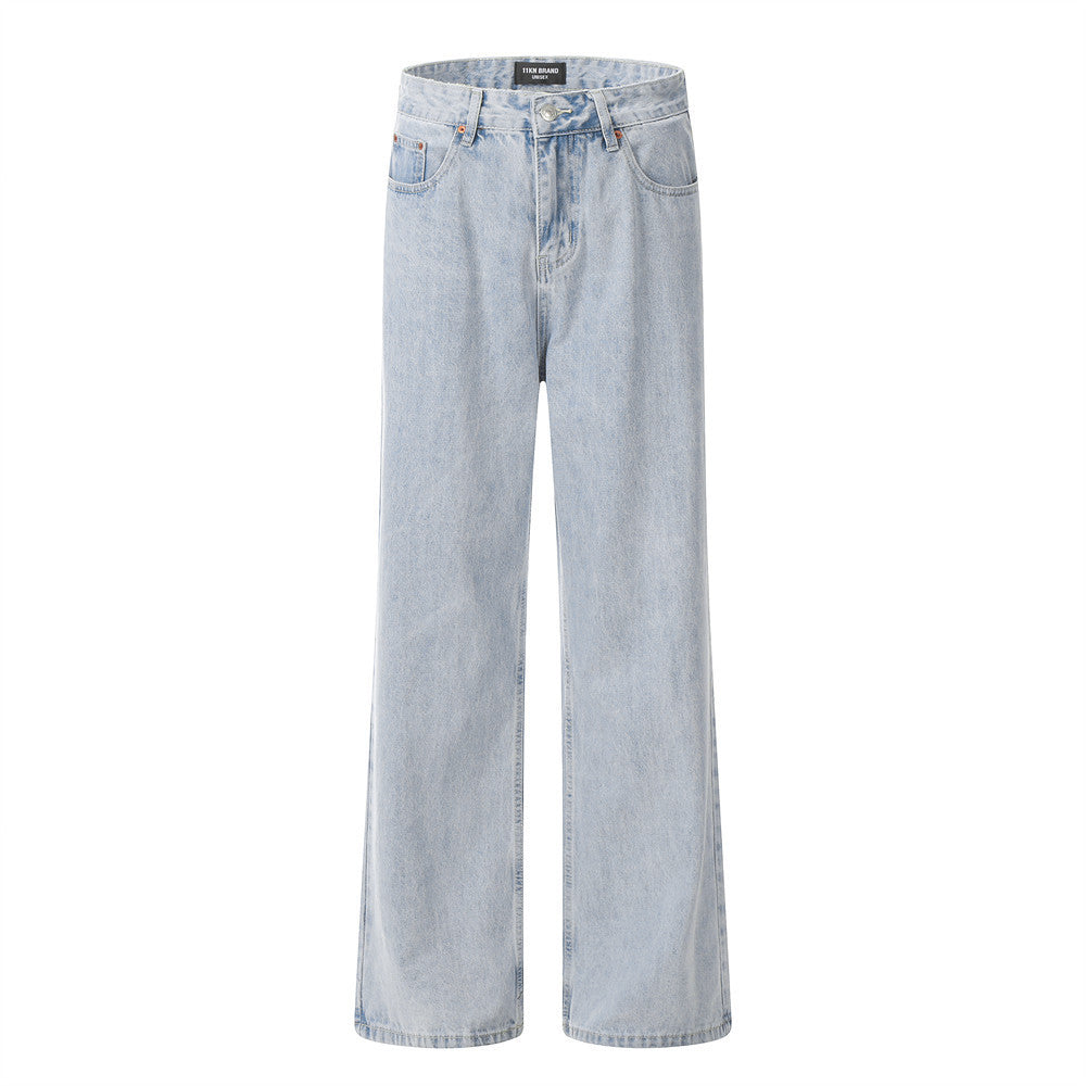 Wash Light Color Denim Straight-leg Pants Casual Loose Trousers Wash Light Color Denim Straight-leg Pants Casual Loose Trousers