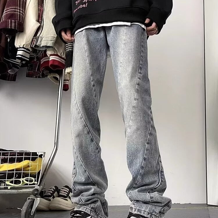 American High Street Washed Distressed 3D Cutting Jeans Men American High Street Washed Distressed 3D Cutting Jeans Men