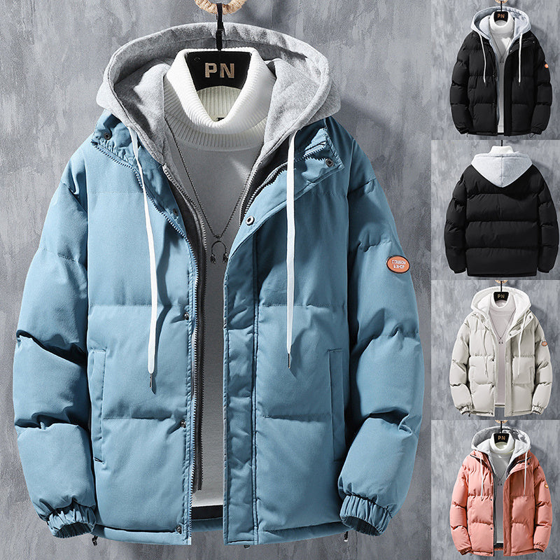 Fashion Hooded Jacket Men Winter Windproof Thickened Fake Two-piece Coat Solid Leisure Sports Cotton Jacket Fashion Hooded Jacket Men Winter Windproof Thickened Fake Two-piece Coat Solid Leisure Sports Cotton Jacket