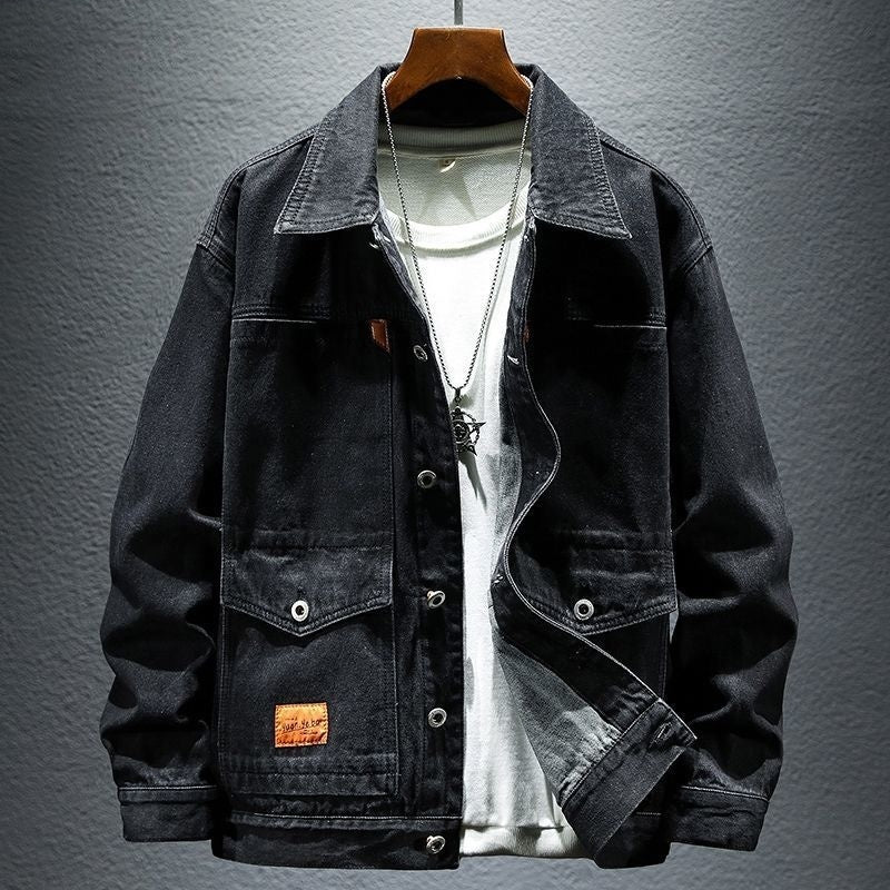 High-grade Black And Gray Denim Coat Men's Autumn New High-grade Black And Gray Denim Coat Men's Autumn New