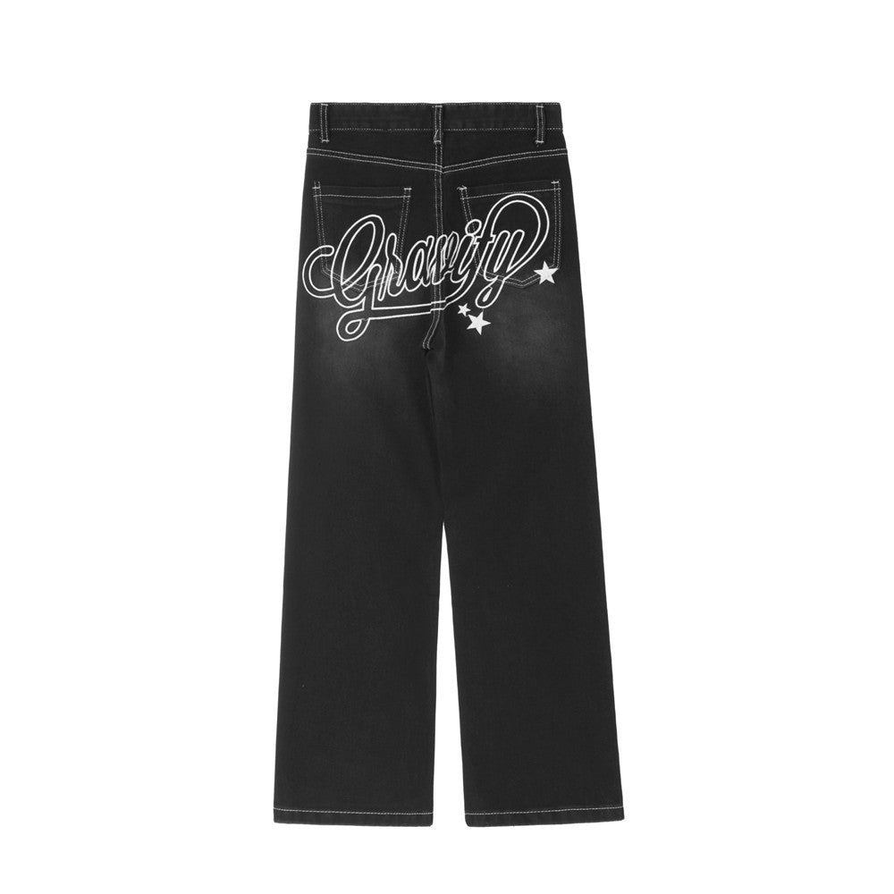 Letter Embroidered Straight Jeans For Men Letter Embroidered Straight Jeans For Men