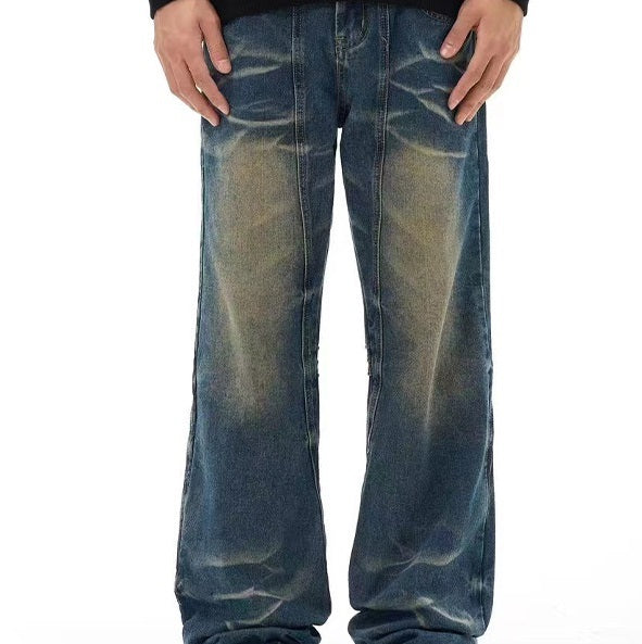Retro Washed Dark Blue Jeans For Men Retro Washed Dark Blue Jeans For Men