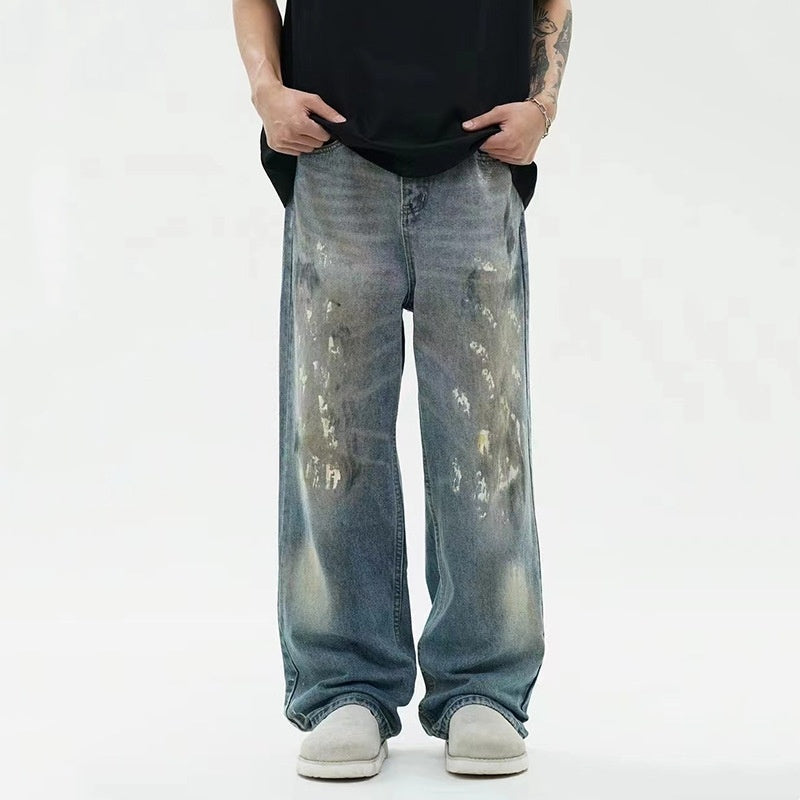 Men's Splash-ink Paint American Retro Loose Straight Wide-leg Pants Men's Splash-ink Paint American Retro Loose Straight Wide-leg Pants