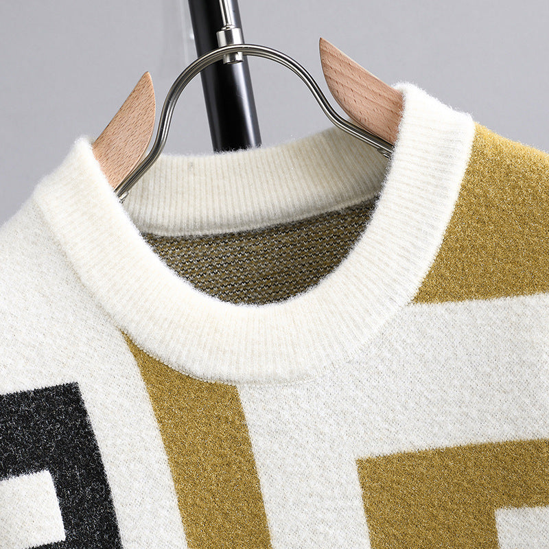 Men's Letter Jacquard Round Neck Loose Casual Sweater Men's Letter Jacquard Round Neck Loose Casual Sweater