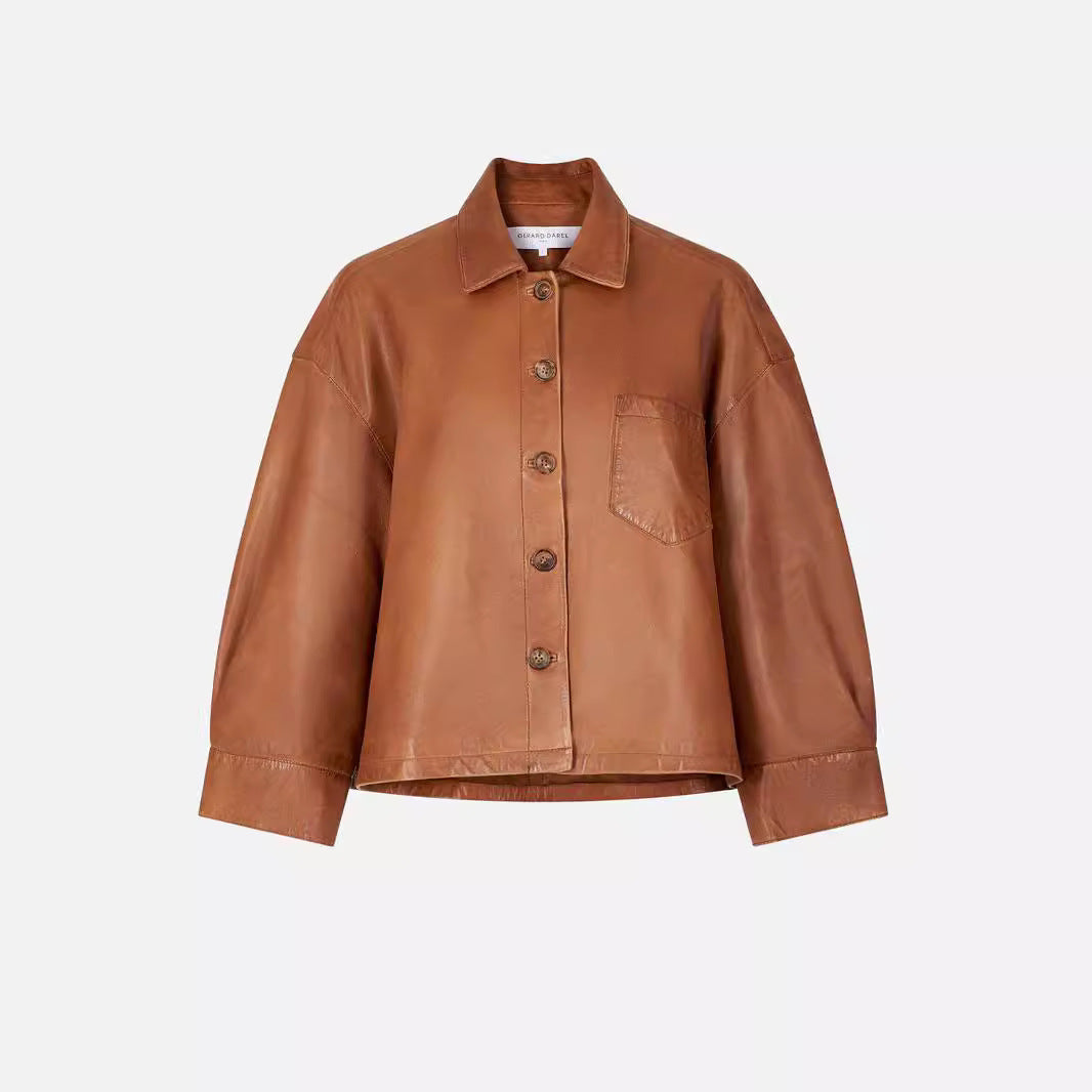 Elegant Brown Profile PU Leather Coat For Women Elegant Brown Profile PU Leather Coat For Women