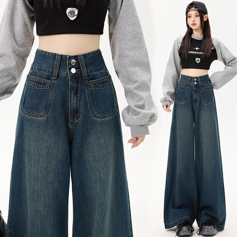New Simple High Waist Casual Straight-leg Jeans For Women New Simple High Waist Casual Straight-leg Jeans For Women