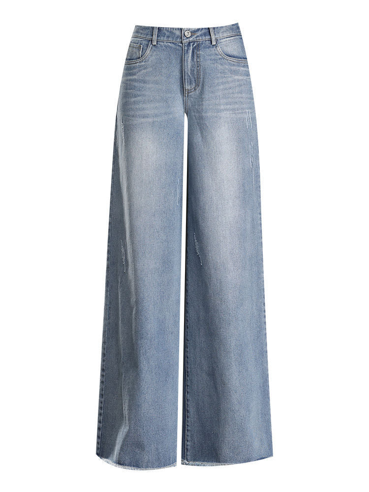 Raw Hem Wide Legs Jeans For Women Baggy Straight Trousers Raw Hem Wide Legs Jeans For Women Baggy Straight Trousers