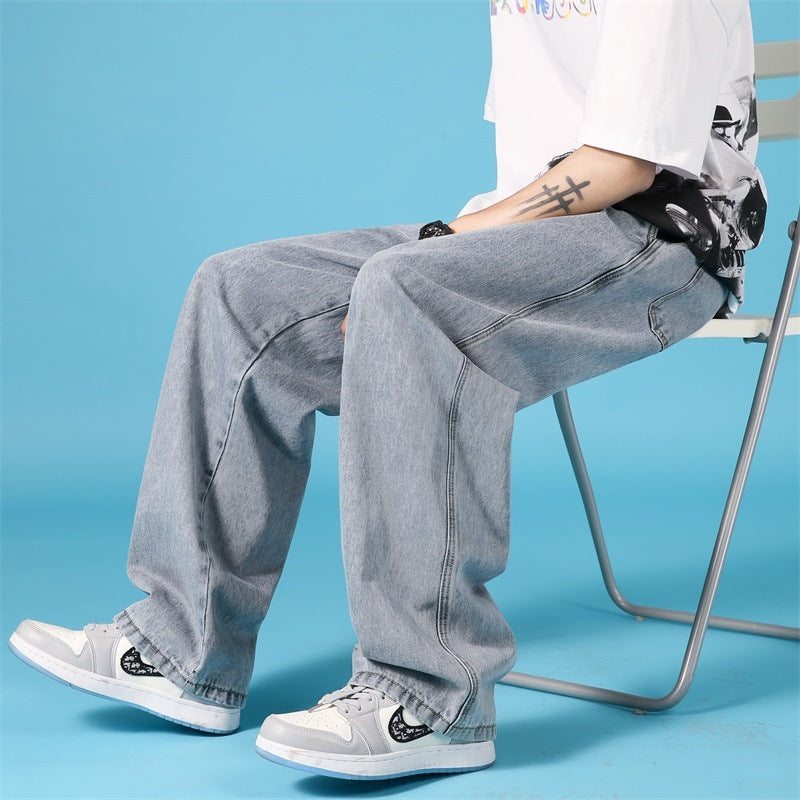 Straight Loose Jeans Men Casual Trousers Hip Hop Cargo Denim Pants With Zipper Straight Loose Jeans Men Casual Trousers Hip Hop Cargo Denim Pants With Zipper