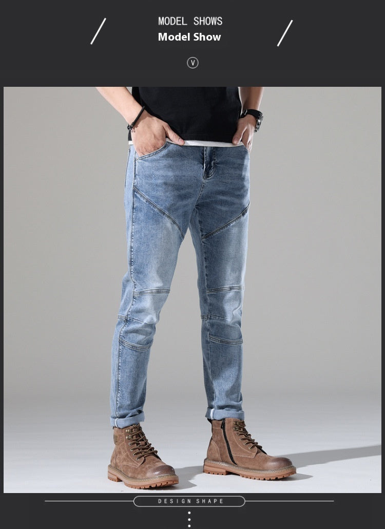 Men's Light-colored Elastic Stitching Embroidered Jeans Men's Light-colored Elastic Stitching Embroidered Jeans