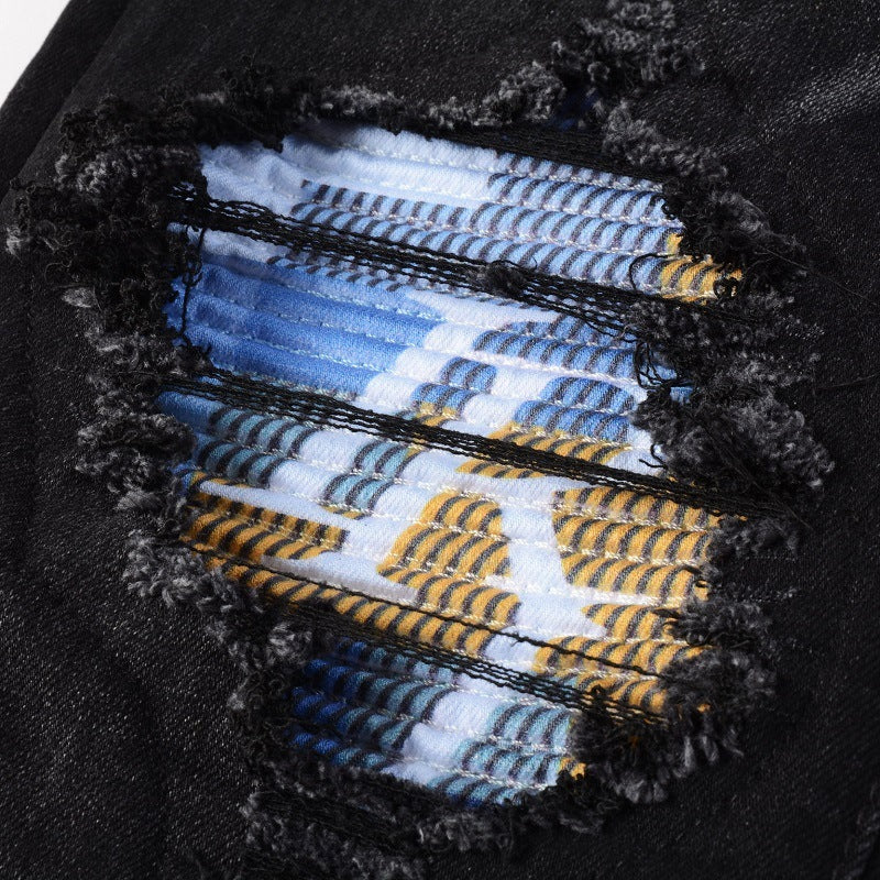 American Street Washing Craft Letter Patch Jeans Men American Street Washing Craft Letter Patch Jeans Men