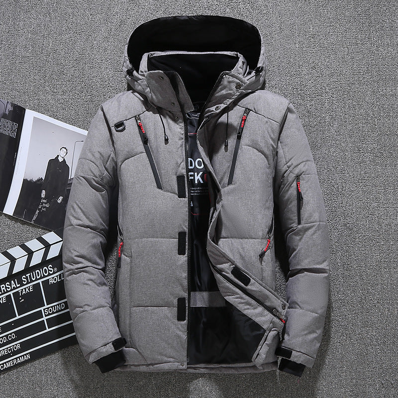 Men's Short Winter Thick White Duck Down Hooded Jacket Multi-pocket Outdoor Set Men's Short Winter Thick White Duck Down Hooded Jacket Multi-pocket Outdoor Set