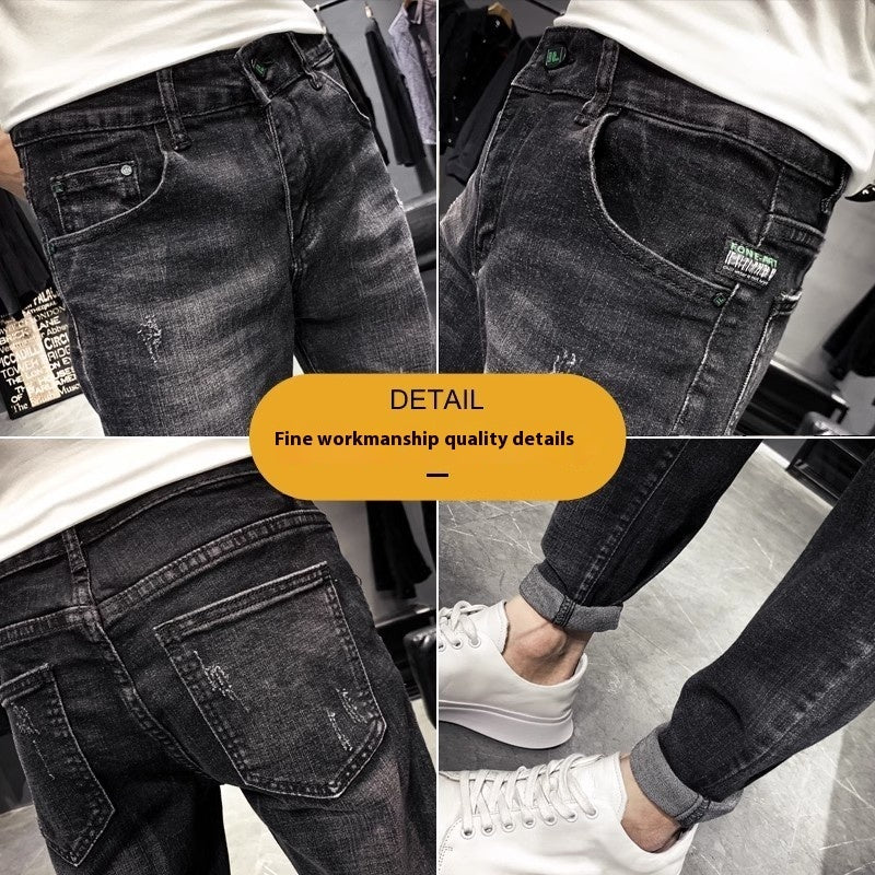 Jeans Men's Black Tapered Cropped Elastic Slim Fit Slimming Jeans Men's Black Tapered Cropped Elastic Slim Fit Slimming