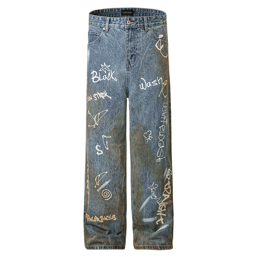 Hand-painted Graffiti Printing Jeans For Men Hand-painted Graffiti Printing Jeans For Men