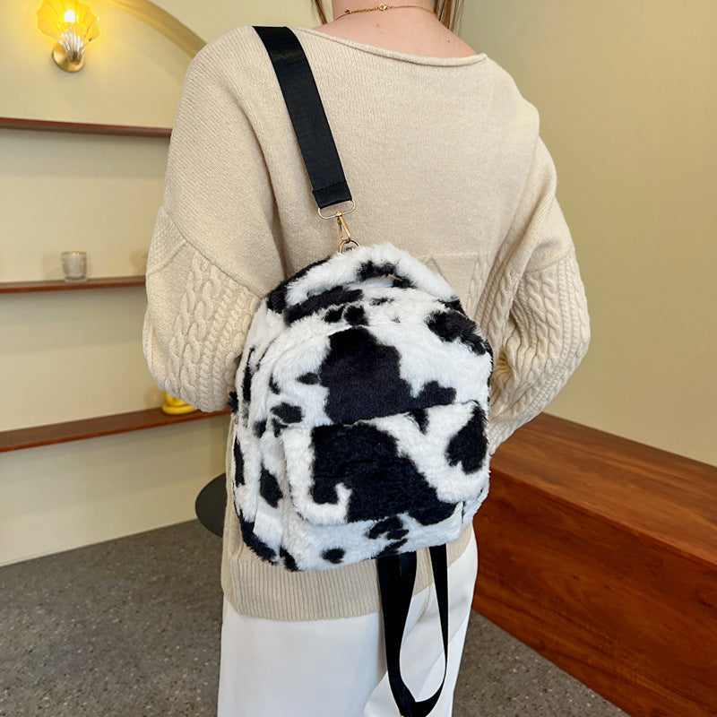 Cute Cows Pattern Furry Backpack Women Small Bags Cute Cows Pattern Furry Backpack Women Small Bags