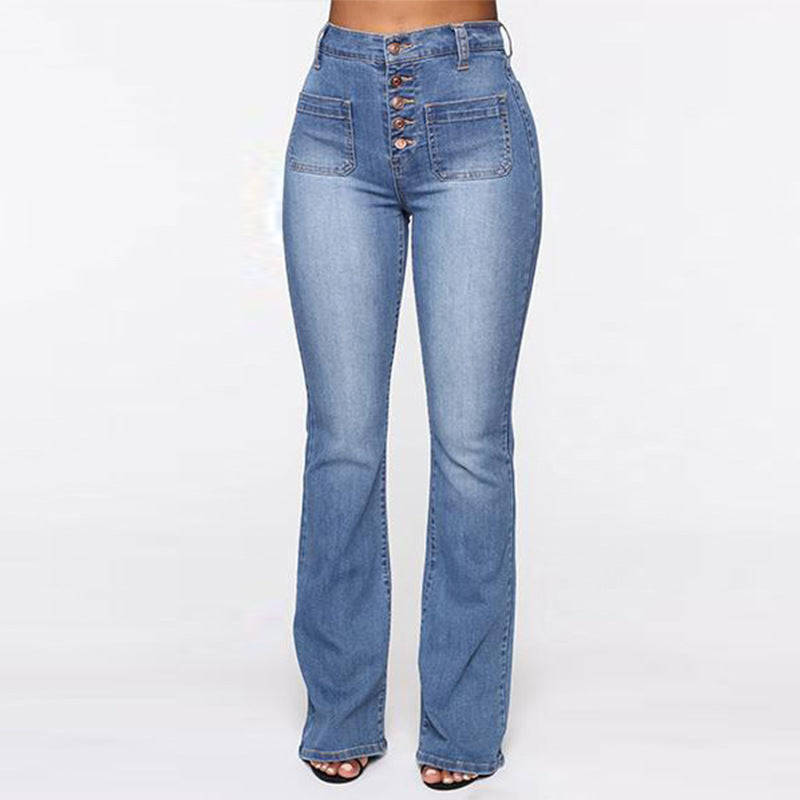 Plus Size Jeans Women Patch Pocket Washed Ladies High Waist Denim Trousers Plus Size Jeans Women Patch Pocket Washed Ladies High Waist Denim Trousers