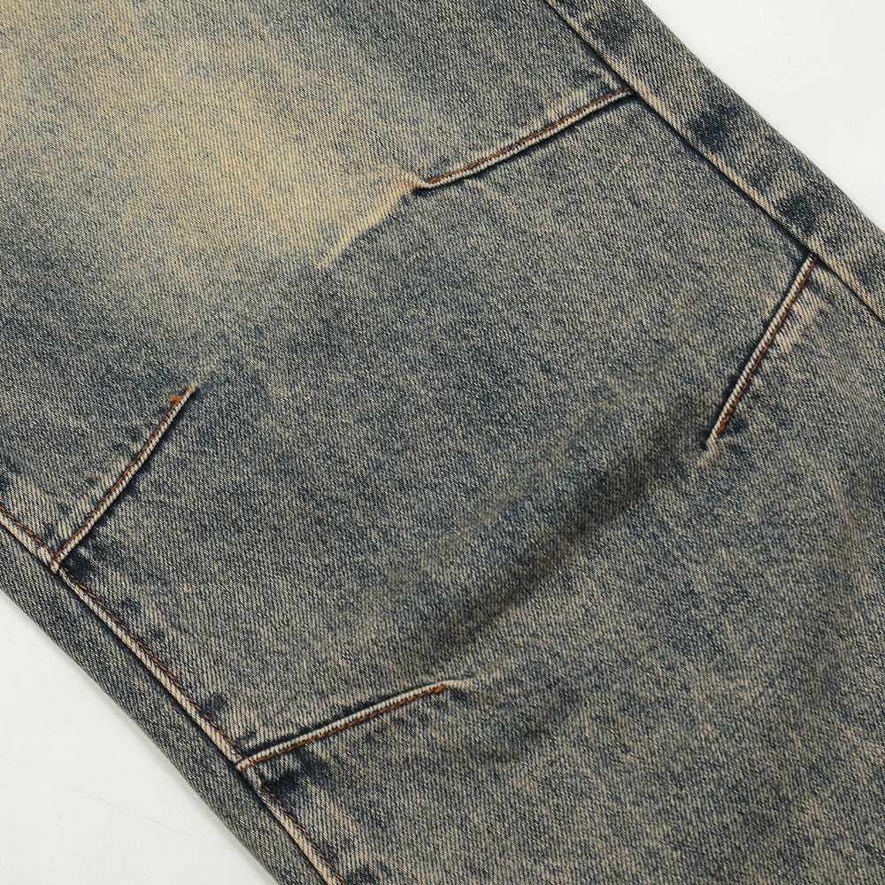 Washed Yellow Worn Jeans Men Washed Yellow Worn Jeans Men