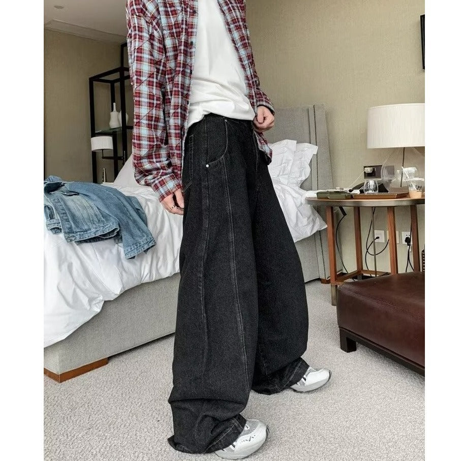 Washed Distressed Loose Wide Leg Jeans Street Men Washed Distressed Loose Wide Leg Jeans Street Men