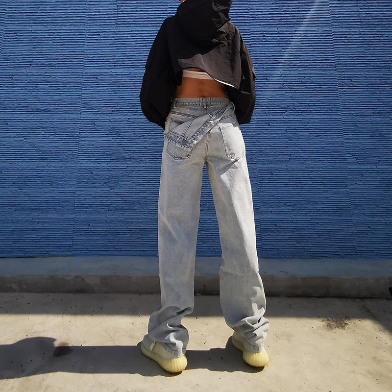 Street Personality Button High Waist Straight Wide Leg Jeans Women Street Personality Button High Waist Straight Wide Leg Jeans Women