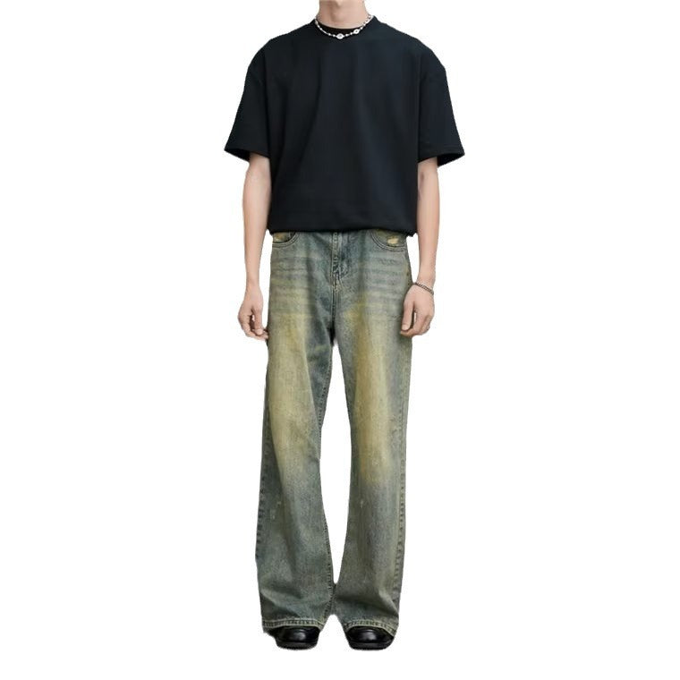 Loose All-match American Retro Distressed Wide-leg Jeans For Men Loose All-match American Retro Distressed Wide-leg Jeans For Men