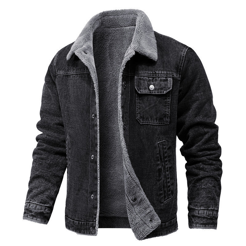Retro Lapels Loose Cotton Jacket Fleece-lined Thickening Denim Jacket Retro Lapels Loose Cotton Jacket Fleece-lined Thickening Denim Jacket