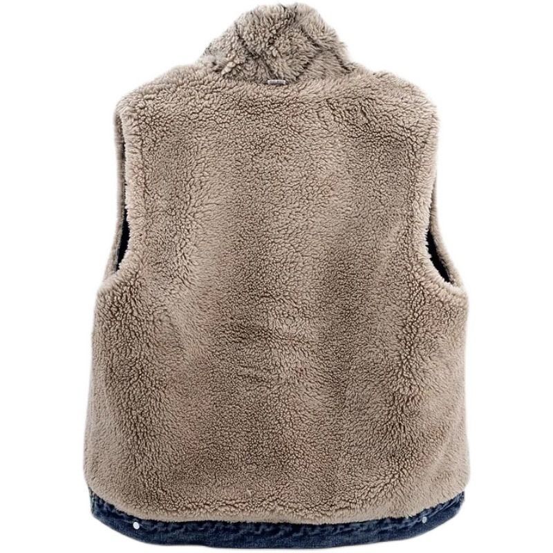 Lamb Wool Denim Cotton-padded Waistcoat Women Lamb Wool Denim Cotton-padded Waistcoat Women