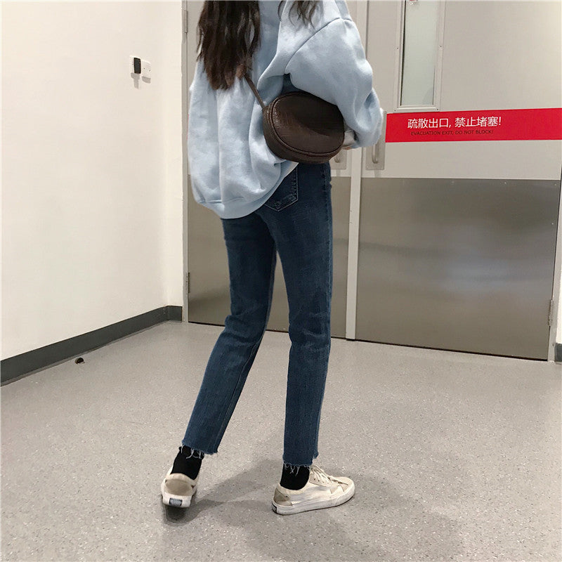 All-match Chic Net Red High Waist Calf Jeans Women All-match Chic Net Red High Waist Calf Jeans Women