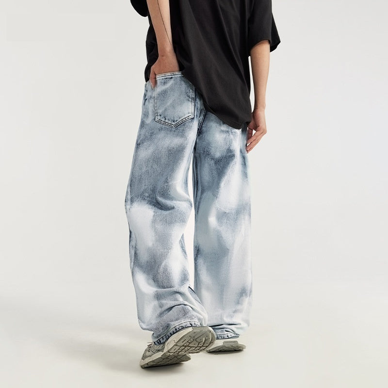 Men's Clothing Gradual Layer Blooming Wide Leg Street Cool Loose Jeans Men's Clothing Gradual Layer Blooming Wide Leg Street Cool Loose Jeans
