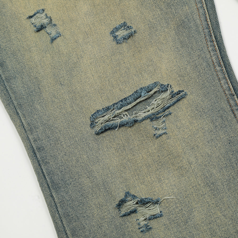 Heavy Industry Washing Hole Denim Trousers Men Heavy Industry Washing Hole Denim Trousers Men